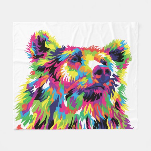 Couverture Polaire Grizzly ours coloré pop art abstrait (Devant (Horizontal))