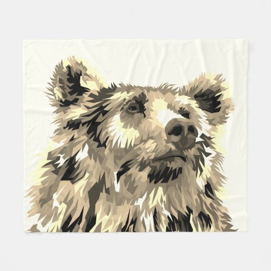 Couverture Polaire Grizzly ours pop art abstrait brun (Devant (Horizontal))