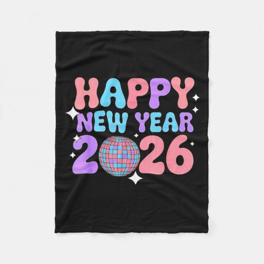 Couverture Polaire Groovy Cute Happy New Year 2026 Disco Ball  (Devant)