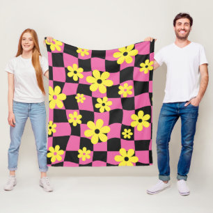 Couverture Polaire Groovy Daisy Floral Damier, Y2K 90s
