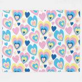 Couverture Polaire Groovy Modern Cute Pastel Pink Blue Yellow Hearts. (Devant (Horizontal))