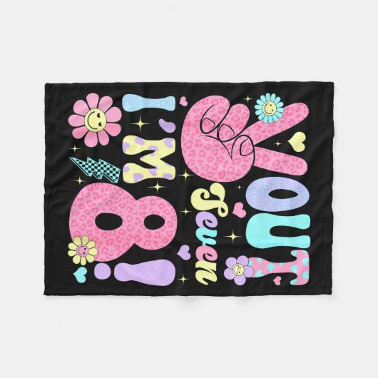 Couverture Polaire Groovy Peace Out Seven I'm 8 Years Old 8th Birthda (Devant (Horizontal))