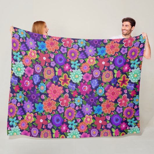 Couverture Polaire Grosses Fleurs Boho Beau (En situation)