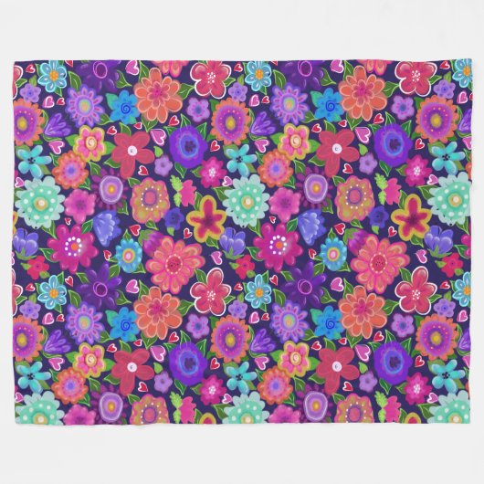 Couverture Polaire Grosses Fleurs Boho Beau (Devant (Horizontal))