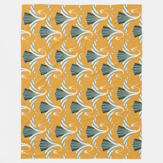 Couverture Polaire Grue Art Déco - arrière - plan jaune (Devant)