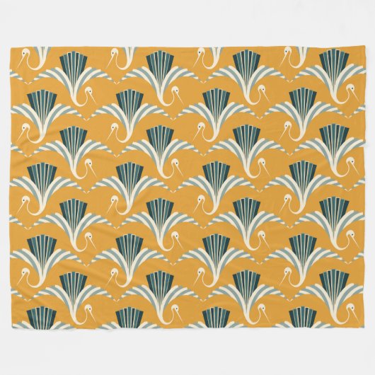 Couverture Polaire Grue Art Déco - arrière - plan jaune (Devant (Horizontal))
