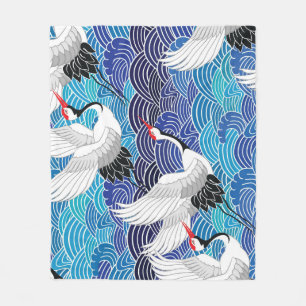 Couverture Polaire Grue japonaise : Motif orné d'oiseaux.