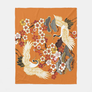 Couverture Polaire Grues florales colorées Sakura Motif