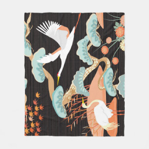 Couverture Polaire Grues, hérons : motif japonais d'oiseaux.