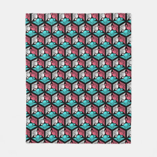 Couverture Polaire Grues japonaises, corail, turquoise et noir