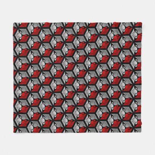 Couverture Polaire Grues japonaises, rouge, gris / gris / noir (Devant (Horizontal))