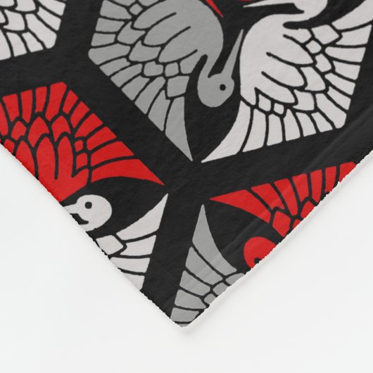 Couverture Polaire Grues japonaises, rouge, gris / gris / noir (Coin)