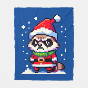 Couverture Polaire Grumpy Christmas Raccoon - Drôle Pixel Art Holiday
