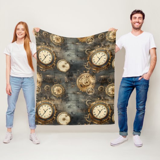 Couverture Polaire Grunge Rustic Steampunk Horloge (8) (En situation)
