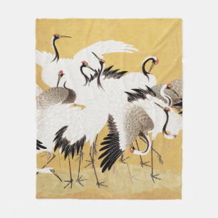 Couverture Polaire Grupe de grues japonaises Vintage Oiseau Riche Cla