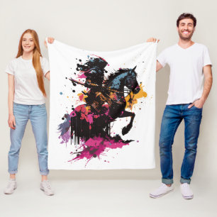 Couverture Polaire Guerrier équitation cheval en aquarelle