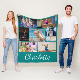 Couverture Polaire Gymmastics 7 Photo Collage Bleu polaire Blanche