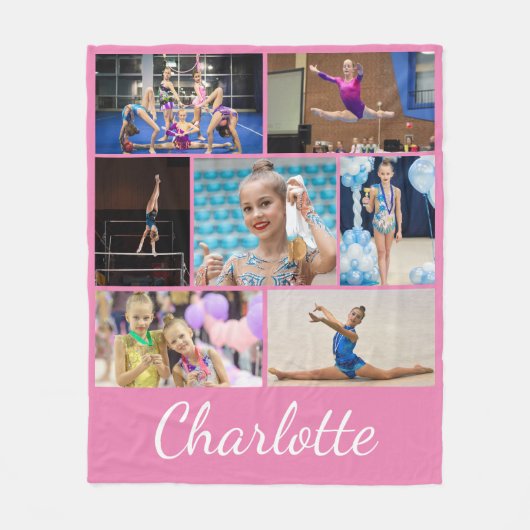 Couverture Polaire Gymmastics 7 Photo Collage Pink Fleece Blanket (Devant)