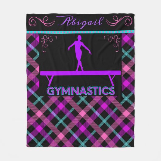 Couverture Polaire Gymnastique Poutrelle rose violet Turquoise Tartan (Devant)