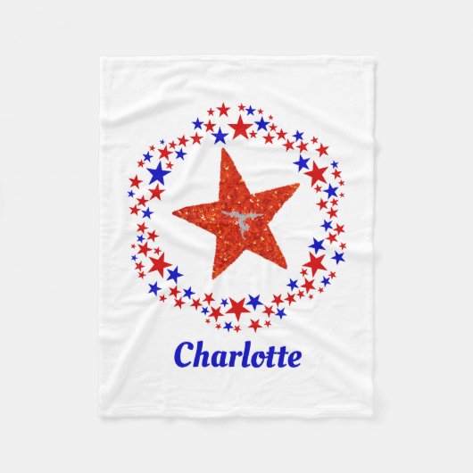 Couverture Polaire Gymnastique Stars Nom monogramme Rouge Blanc Bleu (Devant)
