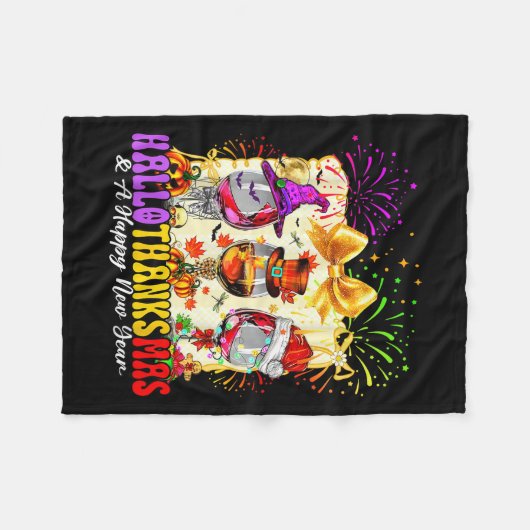 Couverture Polaire Hallothanksmas And A Happy New Year Wine Gles Fire (Devant (Horizontal))