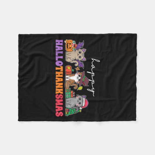 Couverture Polaire Hallothanksmas Cats _ Uni-adults, Uni-kids, Black, (Devant (Horizontal))
