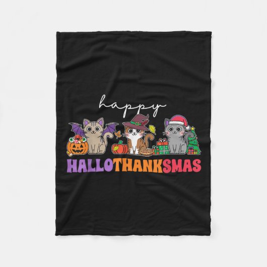 Couverture Polaire Hallothanksmas Cats _ Uni-adults, Uni-kids, Black, (Devant)