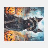 Couverture Polaire Halloween Affenpinscher avec la peur Citrouille (Devant (Horizontal))