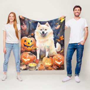 Couverture Polaire Halloween Akita Américain Avec La Peur Citrouille