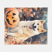 Couverture Polaire Halloween Akita Avec Peur Citrouille (Devant (Horizontal))