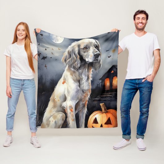Couverture Polaire Halloween Anglais Setter Avec Scentation Citrouill (En situation)
