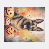 Couverture Polaire Halloween berger allemand avec la peur Citrouille (Devant (Horizontal))