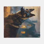 Couverture Polaire Halloween berger allemand effroi (Devant (Horizontal))