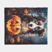 Couverture Polaire Halloween Berger Australien Avec La Peur Citrouill (Devant (Horizontal))