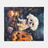 Couverture Polaire Halloween Bichon Frise Avec La Peur Citrouille (Devant (Horizontal))