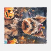 Couverture Polaire Halloween Biewer Terrier Avec La Peur Citrouille (Devant (Horizontal))