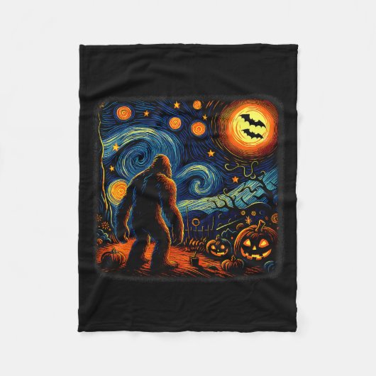 Couverture Polaire Halloween Bigfoot Starry Night Van Gogh Sasquatch (Devant)