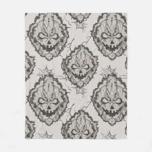 Couverture Polaire Halloween Black Lace Spiderweb Blanche & Coussin - (Devant)