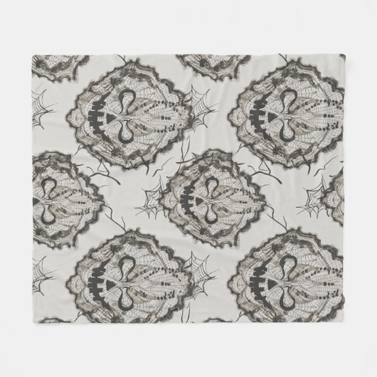 Couverture Polaire Halloween Black Lace Spiderweb Blanche & Coussin - (Devant (Horizontal))