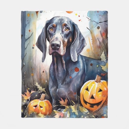 Couverture Polaire Halloween Bluetick Coonhound avec la peur Citrouil (Devant)
