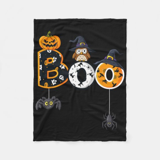Couverture Polaire Halloween Boo Owl Avec Sorcière Casquette Araignée (Devant)
