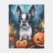 Couverture Polaire Halloween Boston Terrier avec la peur Citrouille (Devant)