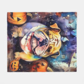 Couverture Polaire Halloween Bulldog avec la peur Citrouille (Devant (Horizontal))