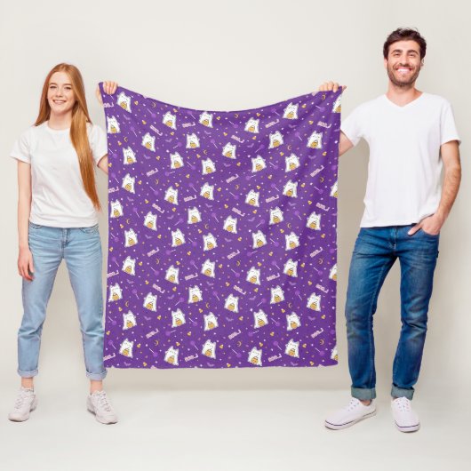 Couverture Polaire Halloween Cat Ghost Fleece Blanche (En situation)