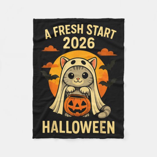 Couverture Polaire Halloween Cat Ghost Graphic - Fresh Start 2026  (Devant)