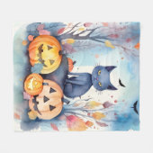 Couverture Polaire Halloween Chat Bleu Oriental Avec Peur Citrouille (Devant (Horizontal))
