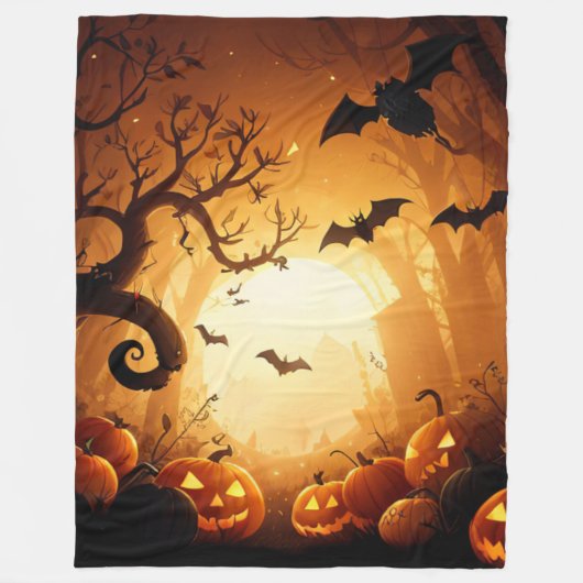 Couverture Polaire Halloween/chauve-souris/Citrouille/automne (Devant)