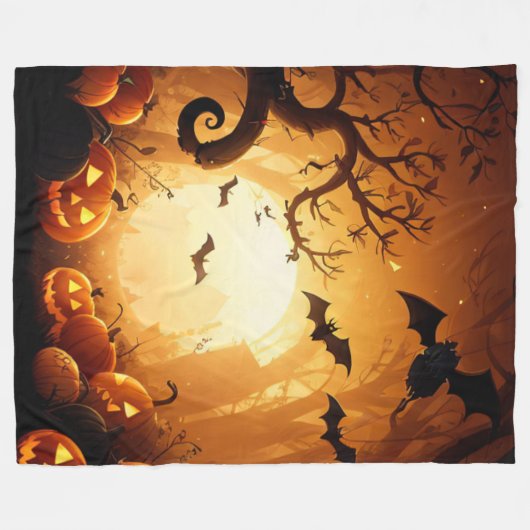 Couverture Polaire Halloween/chauve-souris/Citrouille/automne (Devant (Horizontal))