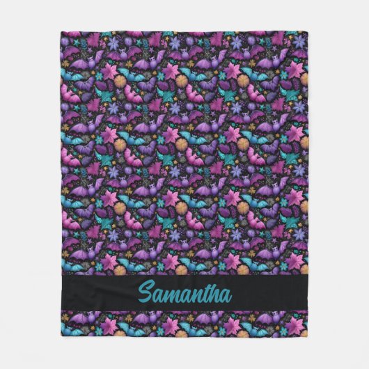 Couverture Polaire Halloween chauves-souris et fleurs du jardin de mi (Devant)