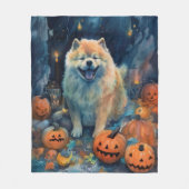 Couverture Polaire Halloween Chow Chow Avec La Peur Citrouille (Devant)